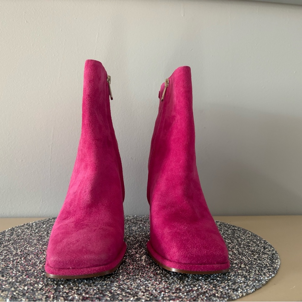 Sam Edelman Fuchsia Suede Ankle Booties with Side Zip